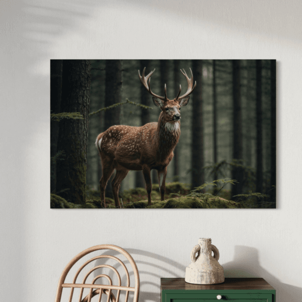 Nærbilde på lerret – Hjort i Norsk Skog Nærbilde av lerretsbilde hjort i norsk skog