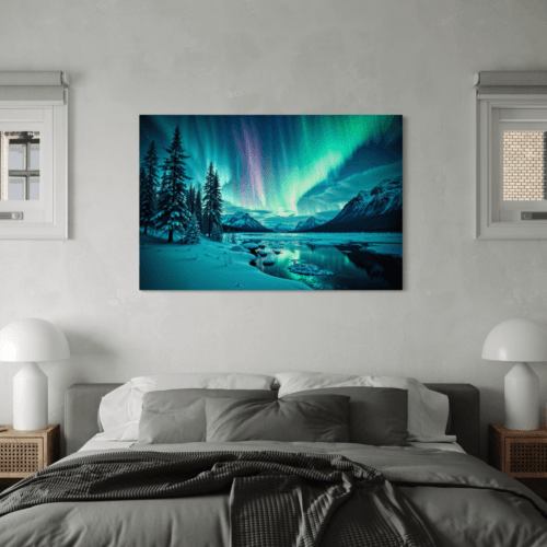 Nærbilde av lerretsbilde nordlys over norsk himmel
