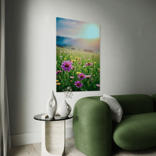 mock-up lerretsbilde blomster i moderne interiør