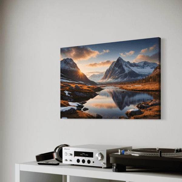 Detalj av lerretsbilde fjelltopper med norsk natur