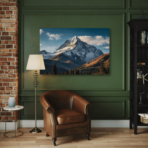 fjellandskap i stuen på lerret