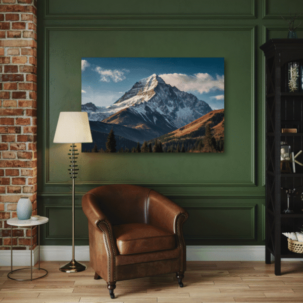 fjellandskap i stuen på lerret
