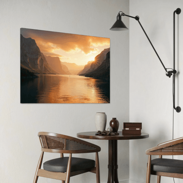 nærbilde av fjord i solnedgang